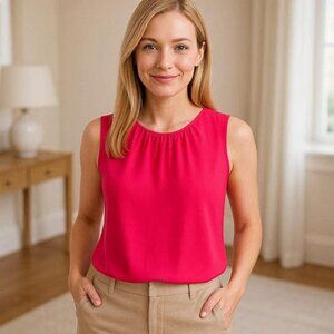 Calvin Klein Berry Pink Sleeveless Pleated Neck Blouse Shell size M